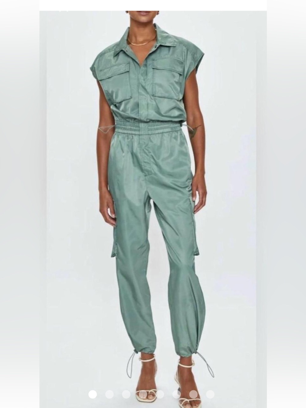 pistola Sage Green Utility Jumpsuit with Drawstring Waist